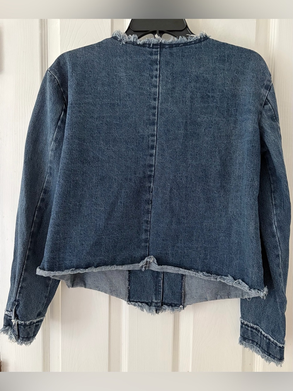 POL Denim Frayed-Trim Jean Jacket - Dark Blue - Picture 5 of 5